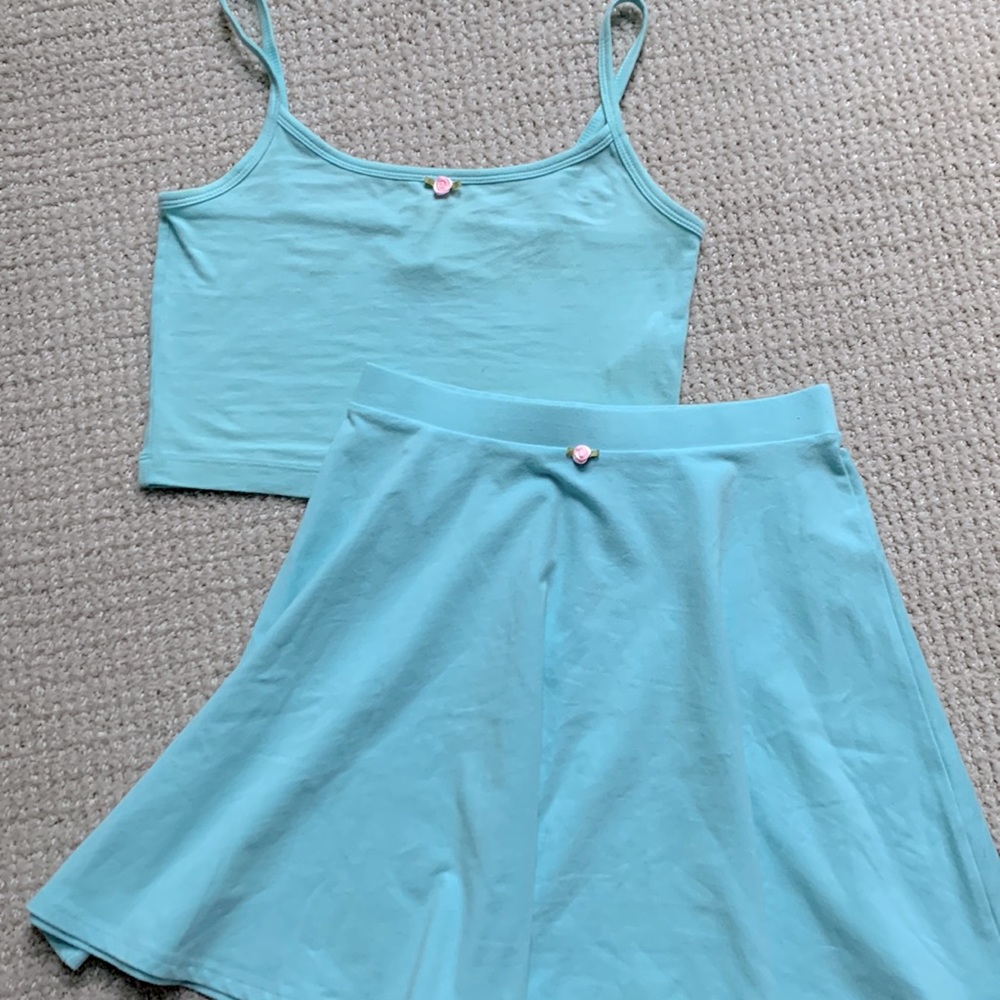 Upcycled balletcore rosette skirt set